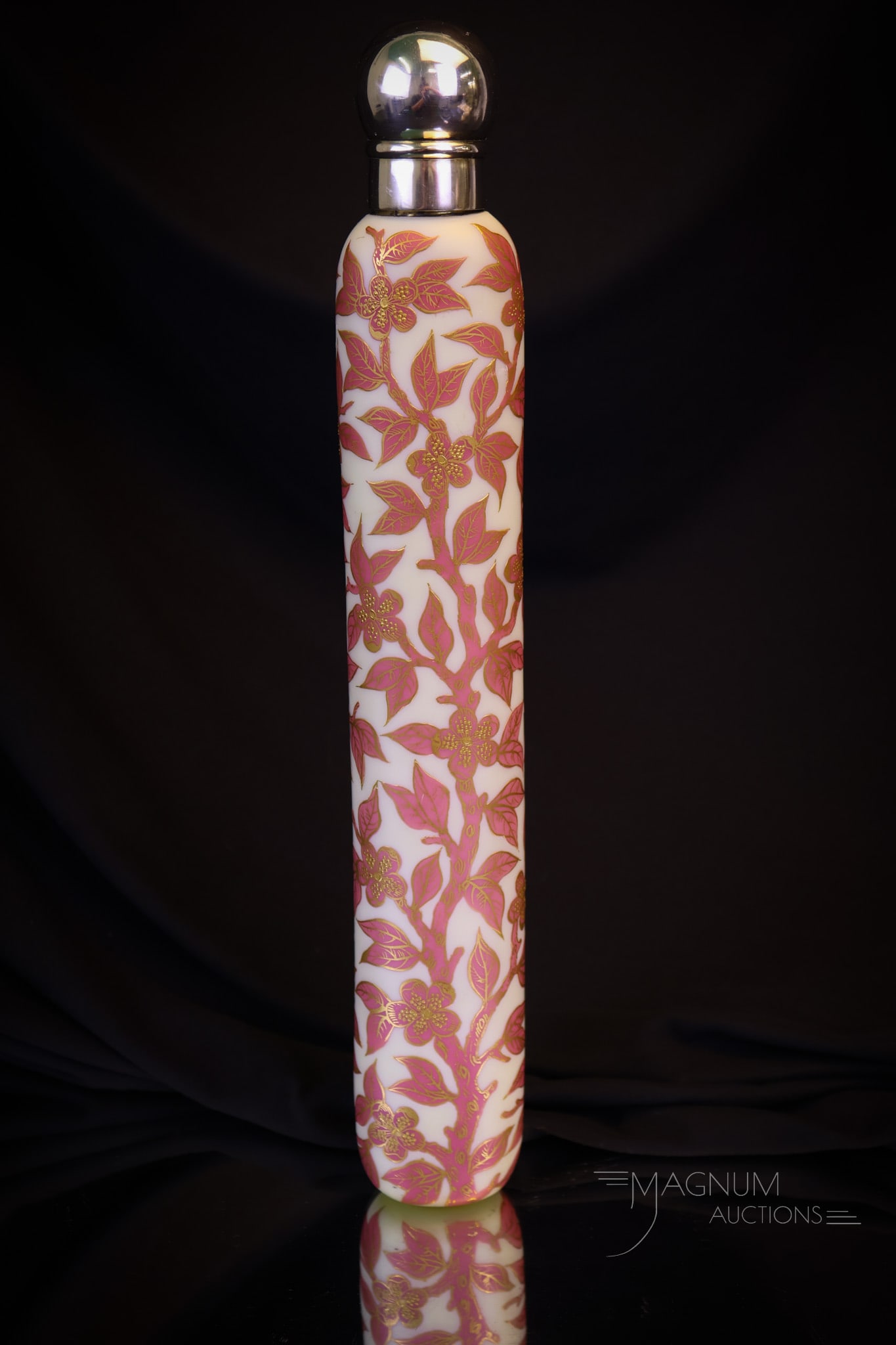 Harrach 12" Victorian Uranium Custard Glass Laydown Cameo Perfume Bottle (1 of 11)