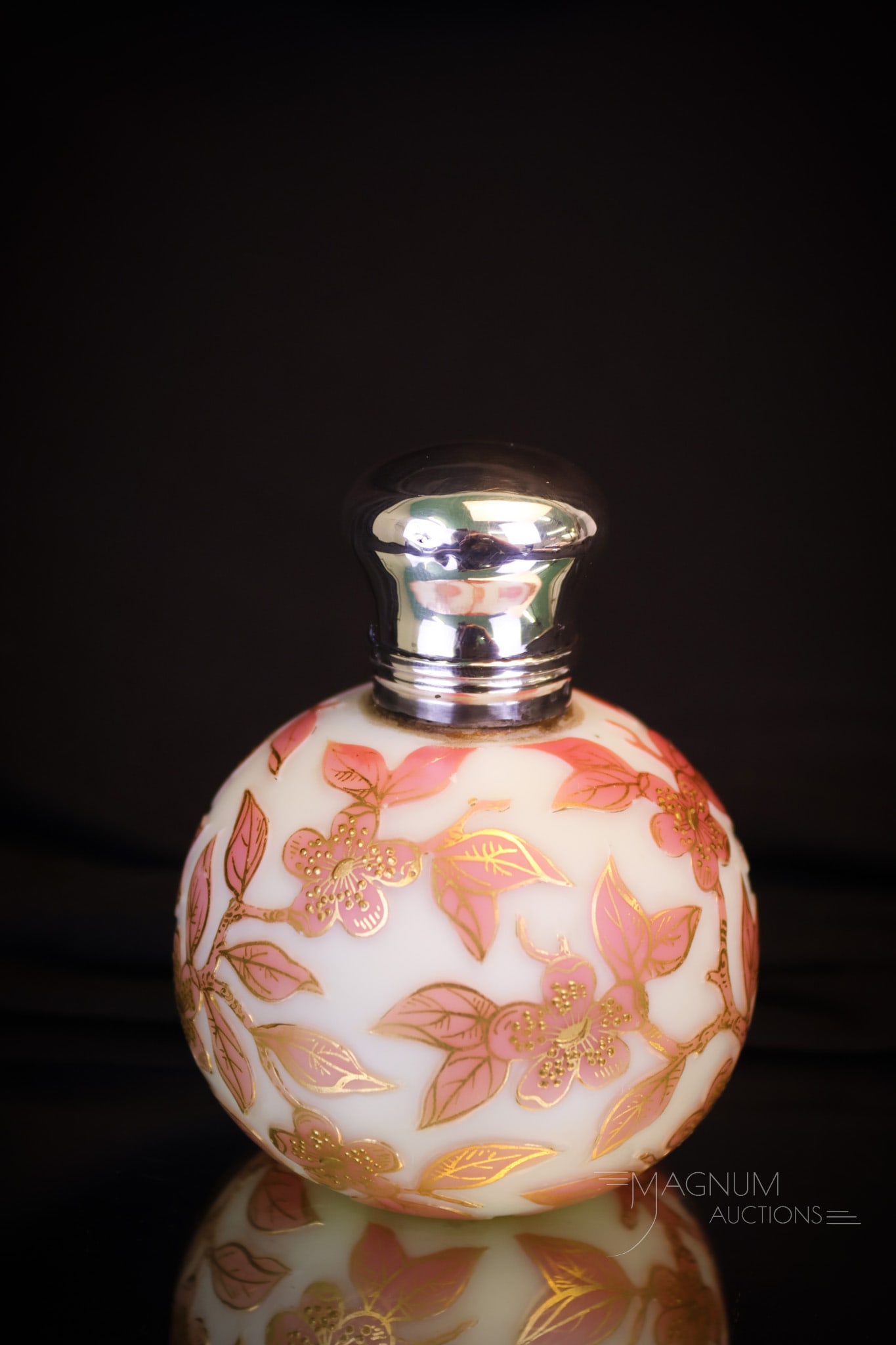 Harrach Victorian Cameo Uranium Art Glass w/ Sterling Silver Perfume Bottle (1 of 9)