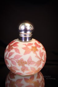 Harrach Victorian Cameo Uranium Art Glass w/ Sterling Silver Perfume Bottle