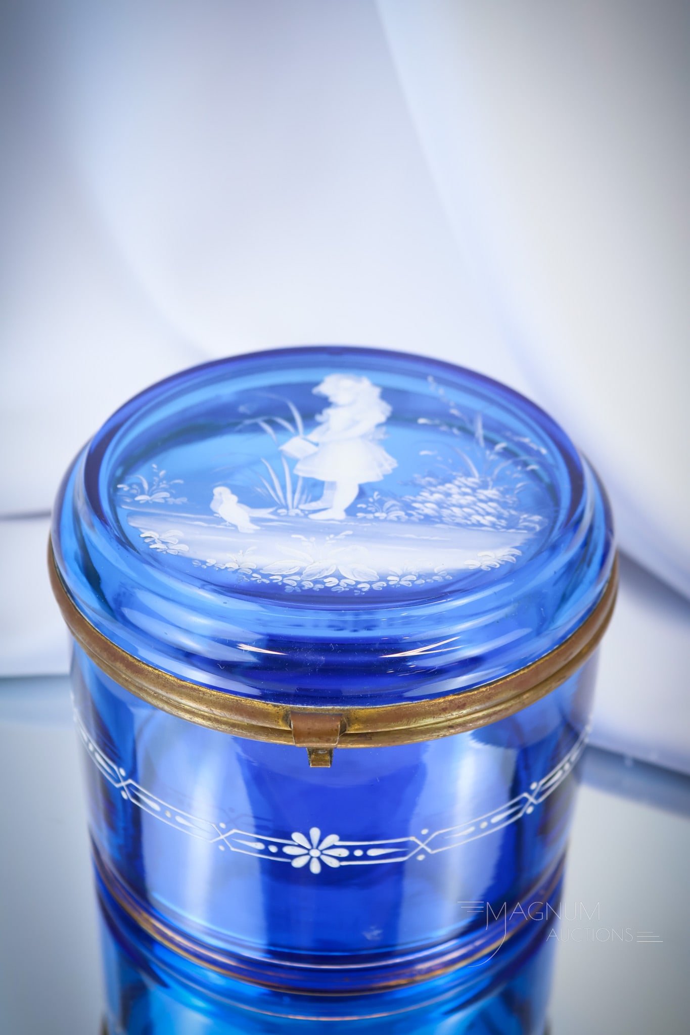 Blohemian Victorian Mary Gregory Admiral Blue Jewelry Casket (1 of 6)