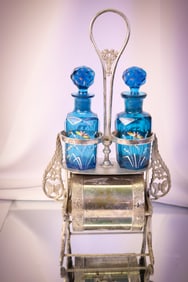 Wilcox Victorian Silverplate Art Glass Perfume Vanity Mechanical Jewelry Casket