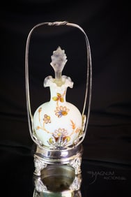 Aurora Victorian Silverplate Custard Enameled Uranium Glass Perfume Bottle Castor