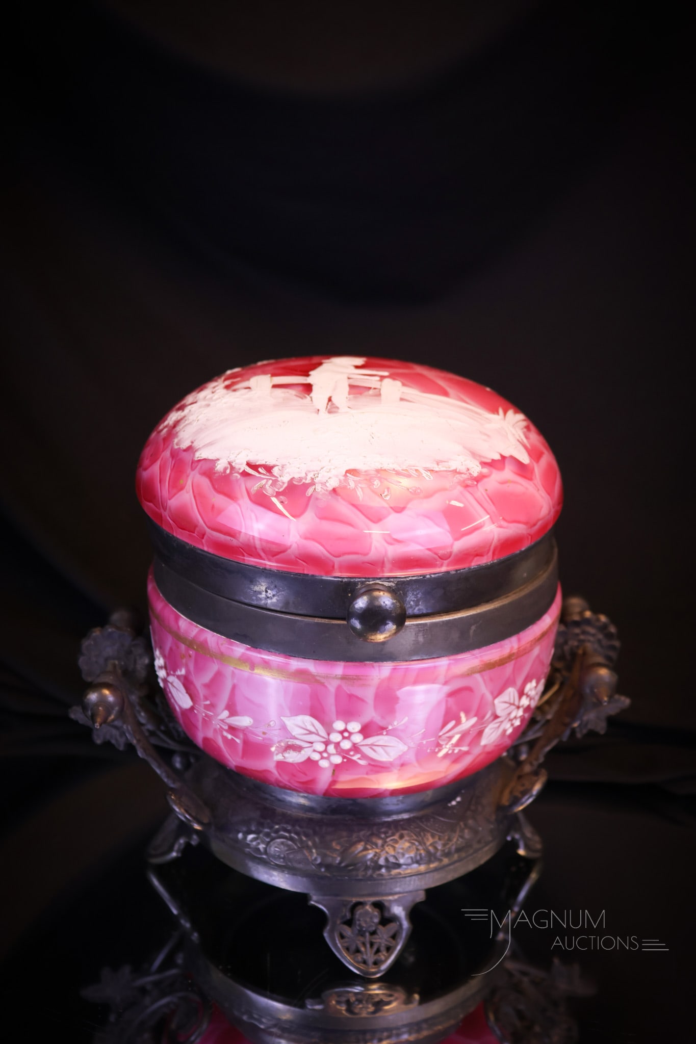 Derby Silverplate & Mary Gregory Spatter Glass Jewelry Casket (1 of 8)