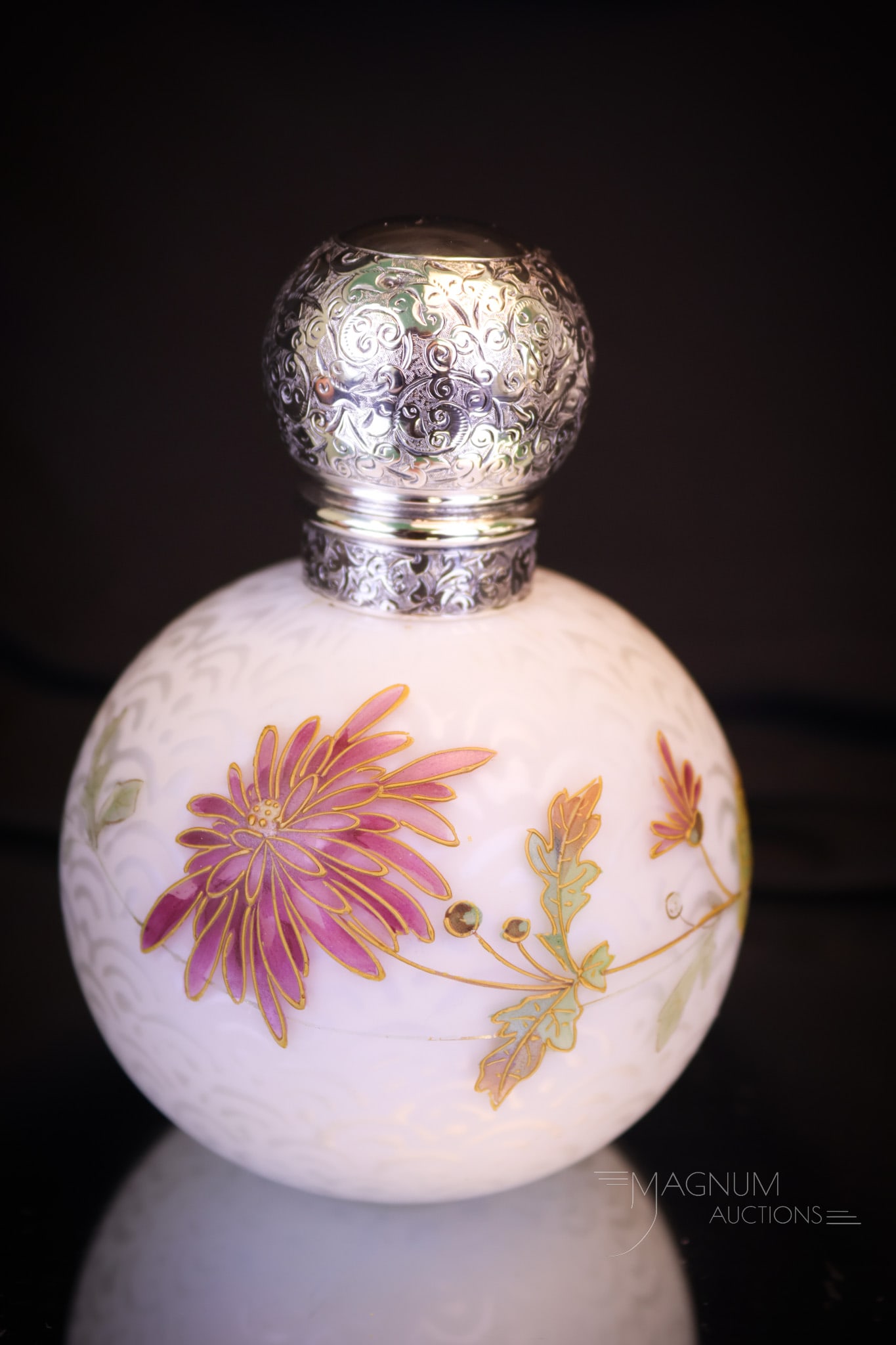 Webb Peacock Eye Mother of Pearl Decorated Glass Perfume Bottle w/ Sterling (1 of 8)