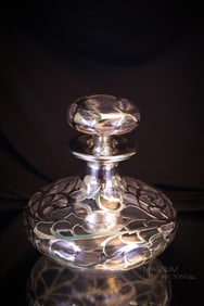 Sterling Overlay Victorian Glass Perfume Cologne Bottle