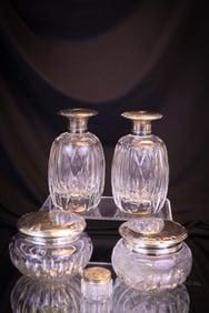 5 pc Lot Silver & Glass Vanity Dresser Set Items Sterling & Alpaca