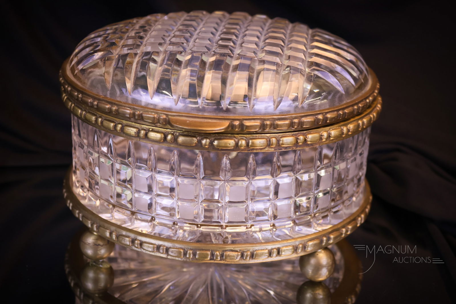 Large 7 1/2" Empire Style Dresser Jewel Casket Crystal Box (1 of 7)