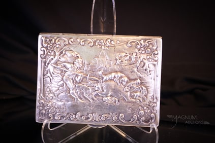 .800 Silver Repousse Fox Hunt Hallmarked Cigarette Case