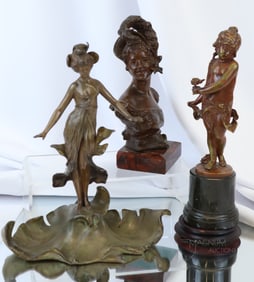 3 pc Lot Bronze Statuary Franz Iffland & Art Nouveau