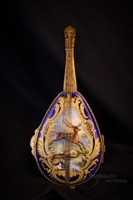 Sevres Cobalt & Gold Porcelain Enameled Violin Box