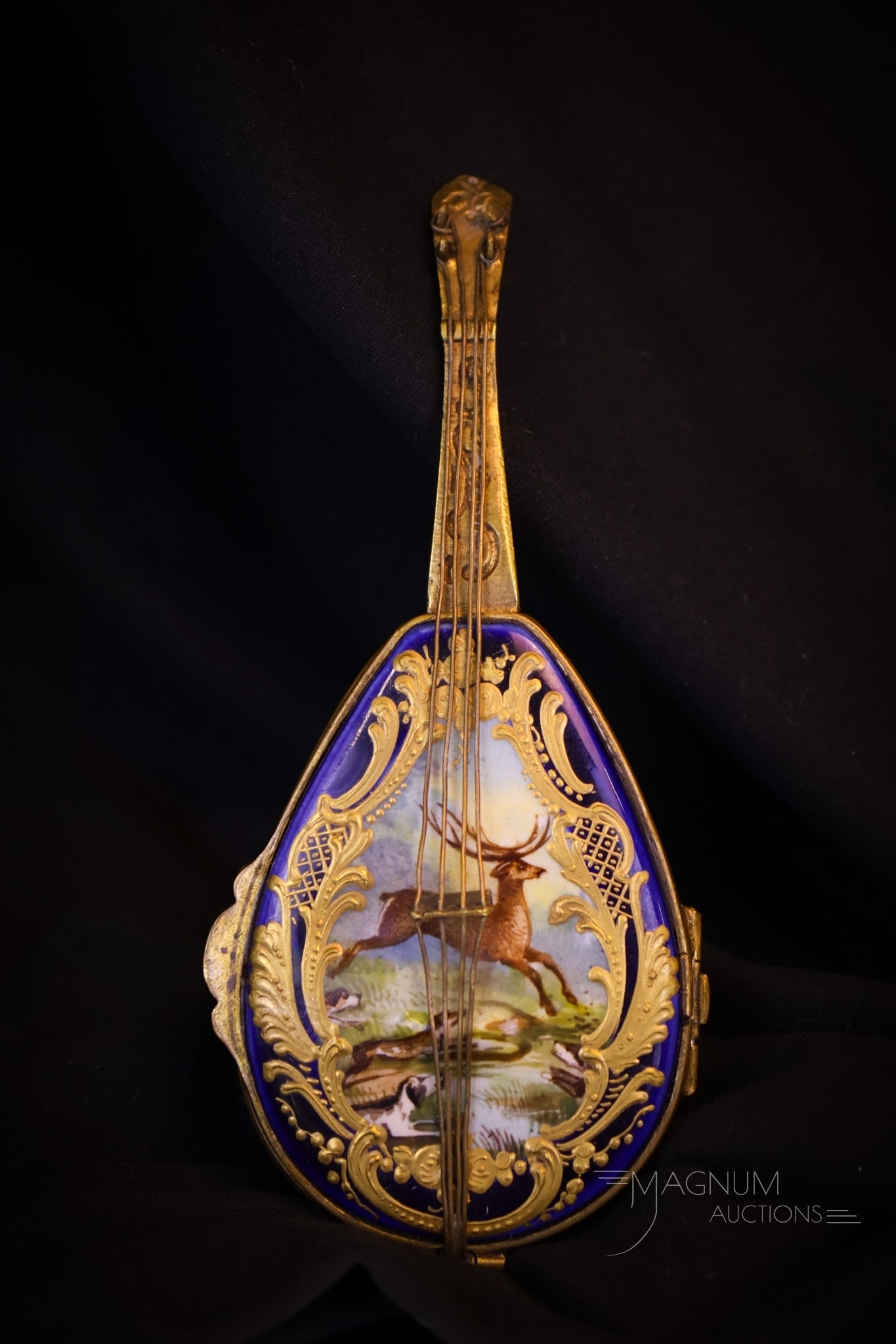 Sevres Cobalt & Gold Porcelain Enameled Violin Box (1 of 5)