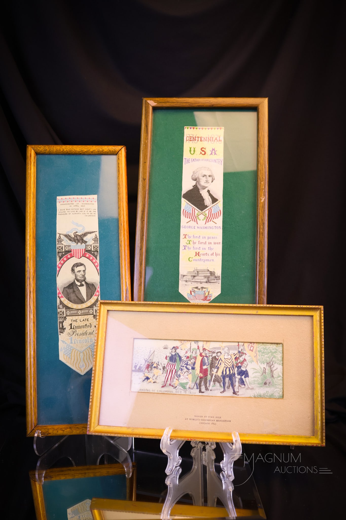 3 pc Lot Stevengraphs Lincoln Washington & Landing of Columbus Columbian Exposition (1 of 10)