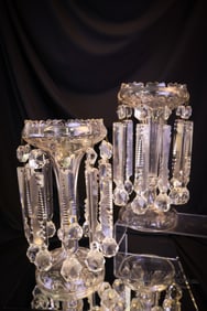 Pair Victorian Cut Glass Crystal 11" Mantle Lusters