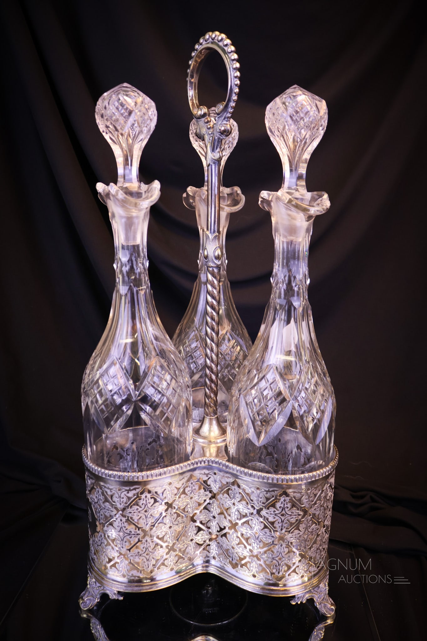 English Hallmarked Silverplate Cut Glass Decanter Tantalus Set (1 of 13)