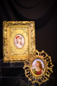 2 pc Lot Framed Porcelain Hand Painted Plaques