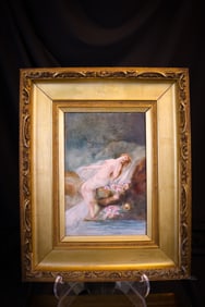 Hand Painted Framed Porcelain Nude Portrait Plaque