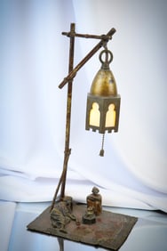 Cold Painted Austrian Bronze Artabian Rug Seller Lantern Lamp