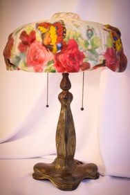 Signed Pairpoint Reverse Painted Papillon Antique Table Lamp