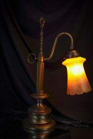 Quezal Art Glass Iridescent Shade Table Lamp