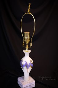 Quezal Art Glass Hooked Feather Table Lamp