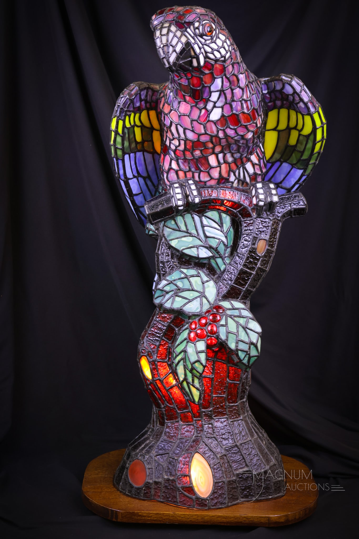 Monumental 31" Scarlet Macaw Leaded Glass Table Lamp (1 of 14)