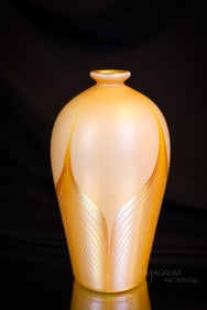 Signed Kew Blas Pulled Feather Iridescent Vase