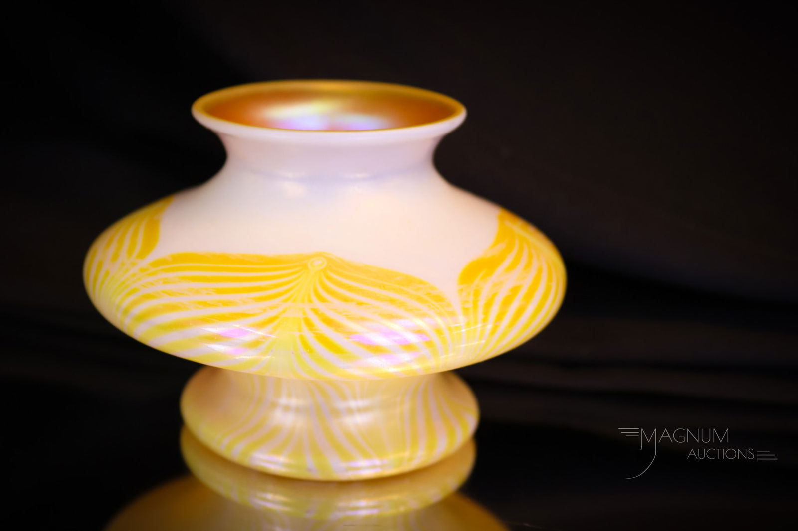 Signed Kew Blas Pulled Feather Iridescent Art Glass Vase (1 of 5)