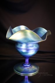 Beautiful Blue Tiffany Favrile Art Glass Compote