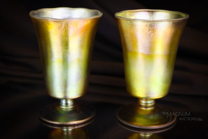 2 pc Lot Tiffany Gold favrile Juice Tumblers