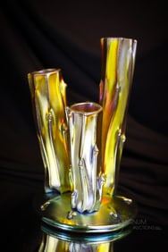 Steuben Gold Aurene Art Glass Prong Trunk Vase