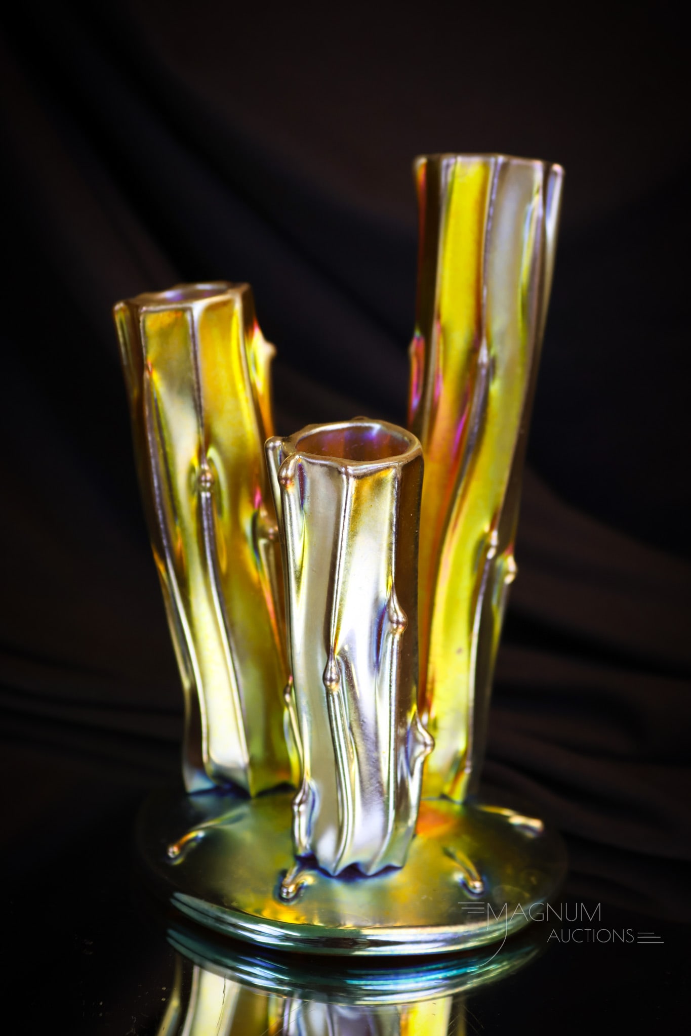 Steuben Gold Aurene Art Glass Prong Trunk Vase (1 of 7)