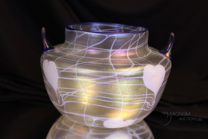 Imperial Freehand Iridescent Art Glass Heart & Vine Cobalt Vase