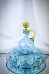 9 pc Mary Gregory Decorated Victorian Glass Liquor Set