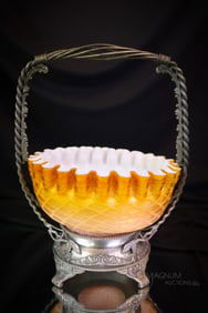 Middletown Silverplate Victorian Mother of Pearl Satin Glass Brides Basket