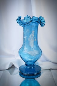 Victorian 13 1/2" Mary Gregory Blohemian Glass Decorated Vase