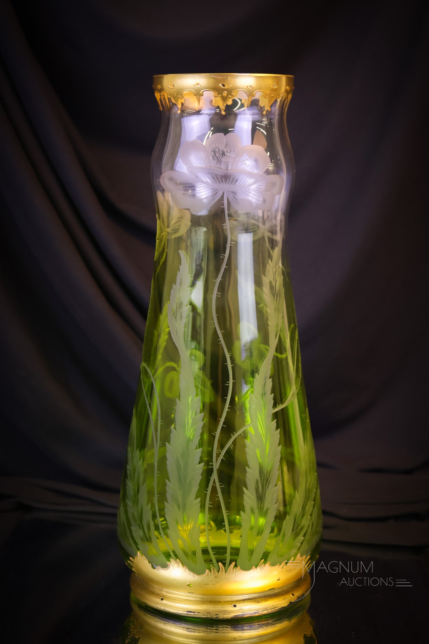 13 1/4" Harrach Intaglio Cut Art Glass Vase (1 of 5)