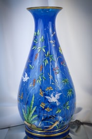 Monumental 18 1/4" Harrach Victorian Enameled Spatter Art Glass Vase