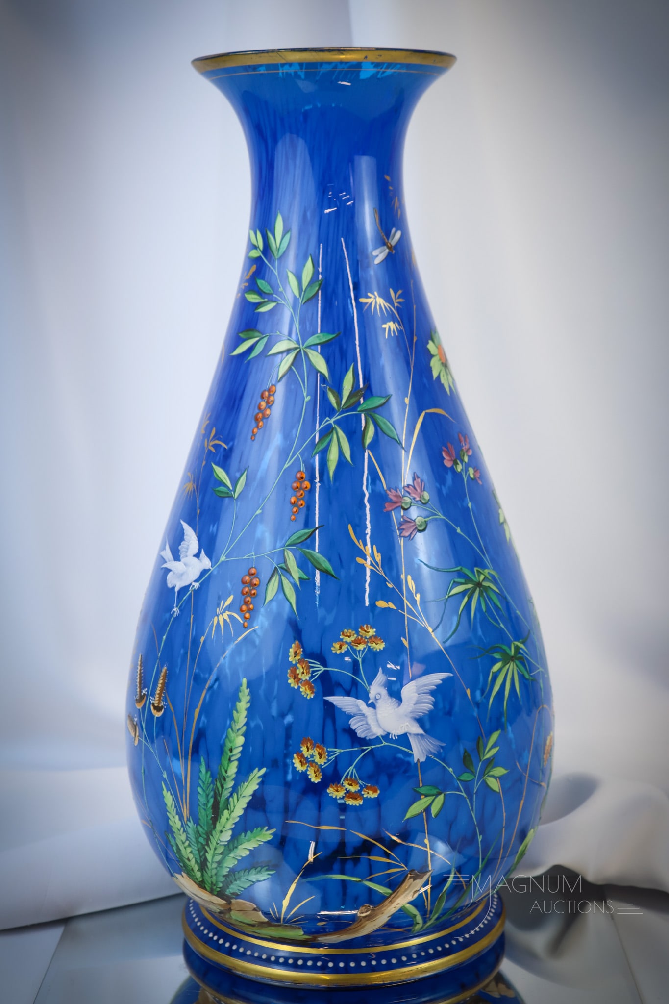 Monumental 18 1/4" Harrach Victorian Enameled Spatter Art Glass Vase (1 of 9)