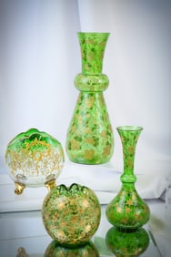 4 pc Lot Moser Bohemian Gilt & Enameled Victorian Glass