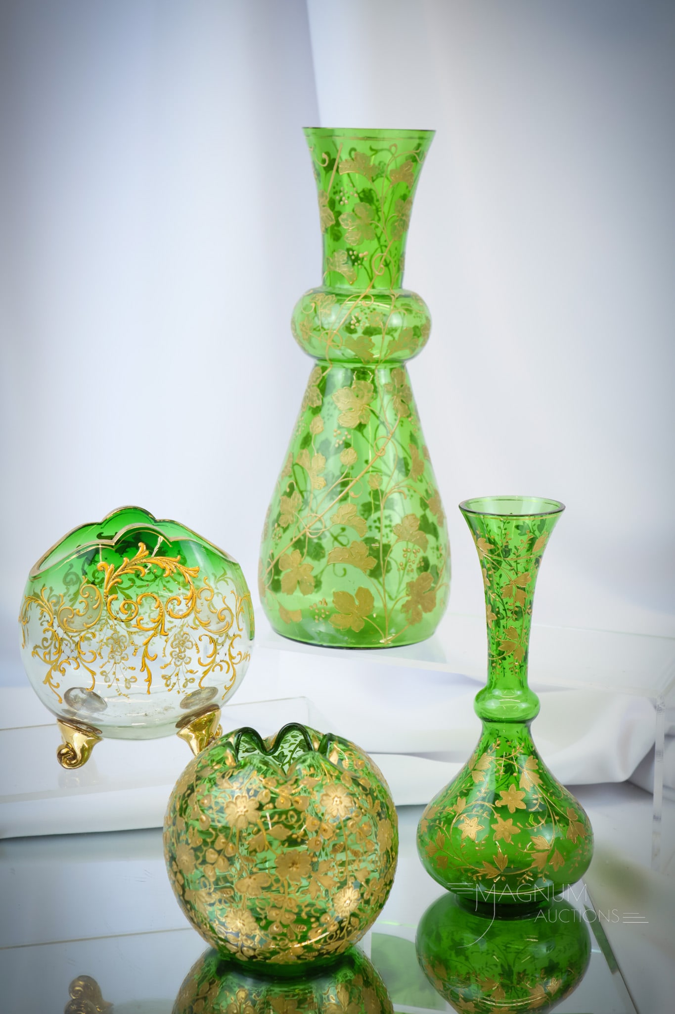 4 pc Lot Moser Bohemian Gilt & Enameled Victorian Glass (1 of 12)