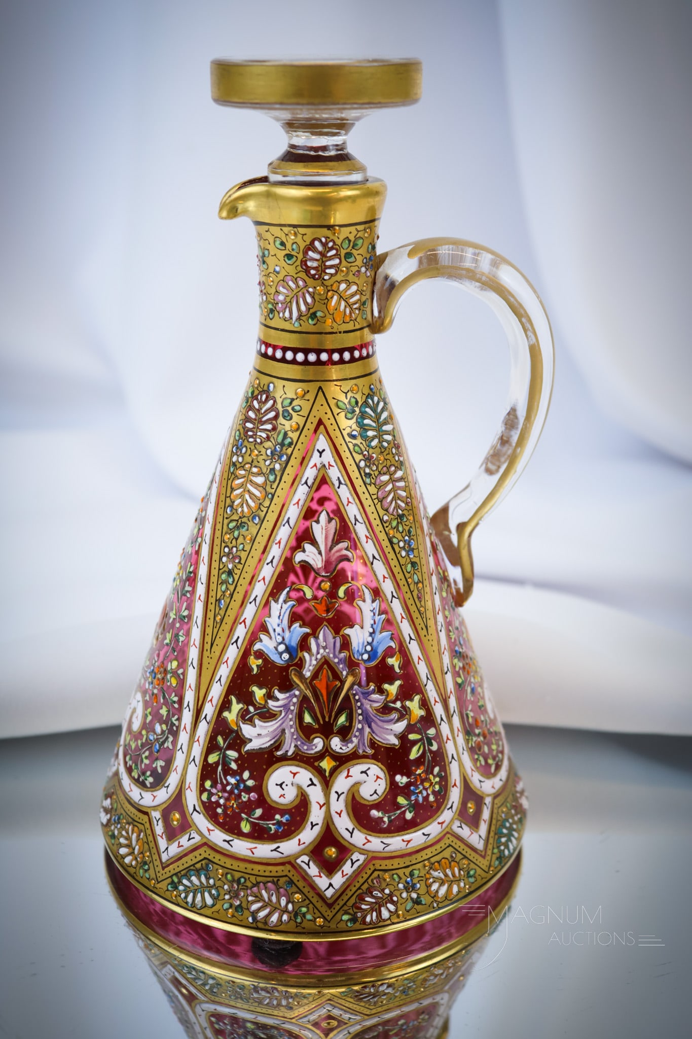 Moser Cranberry Gilt Enameled Glass Victorian Cruet (1 of 6)