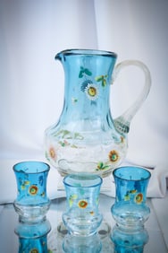Bluerina Victorian Enameled Glass 4 pc Water Set