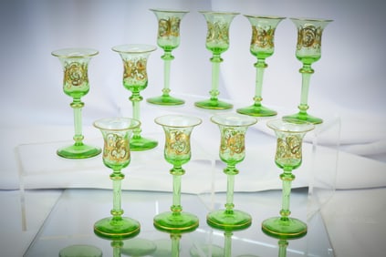 10 pc Set Green Bohemian Airtrap Twist Stem Cordials