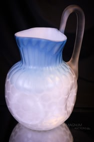 Phoenix Harrach Victorian Mother of Pearl Satin Glass Water Pitcher