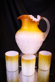 4 pc Victorian Phoneix Harrach Satin Mother of Pearl Glass Water Set