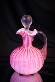 Very Rare Stevens & Williams Zipper Mother of Pearl Satin Glass Cruet