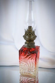 Baccarat Glass Rose Tiente Victorian French Oil Lamp