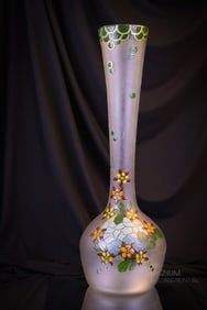 Legras Enameled Cameo 21" Art Glass Vase