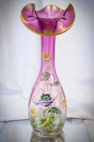 Monumental 16 1/4" Legras Mont Joye Enameled Glass Vase