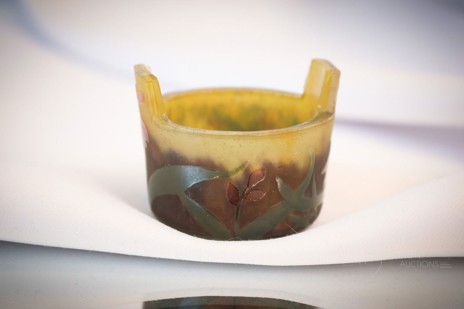 Signed Daum Nancy French Cameo Art Glass tab Handle Open Salt (1 of 7)